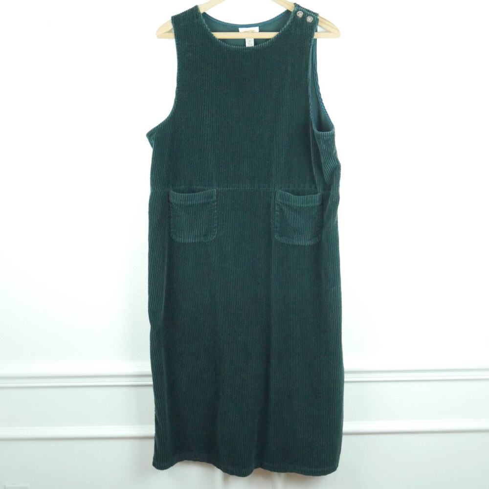 Vintage P 14 Pinafore Corduroy Dress Wide Wale Midi Black Teacher Grunge Modest